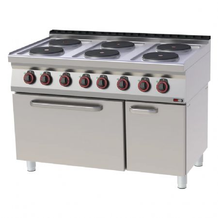 Cuisinire de restauration 6 feux 2,6kW Triphas sur four statique GN 2/1