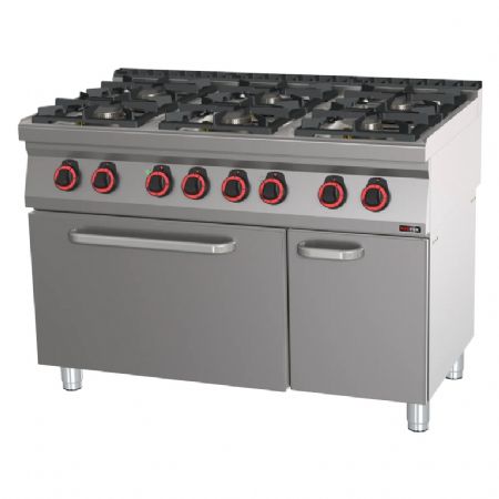 Cuisinire de restauration 6 feux 4x7,5kW + 2x4,5kW sur four lectrique statique GN 2/1