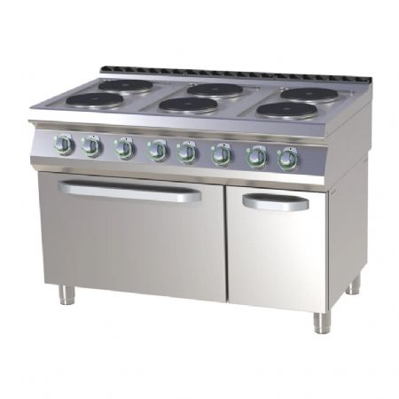 Cuisinire de restauration professionnelle lectrique 6 feux ronds 2,6kW sur four statique GN2/1