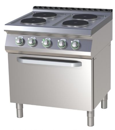 Cuisinire de restauration professionnelle lectrique 4 feux ronds sur four  air GN1/1