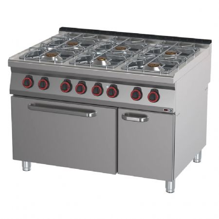 Fourneau pour cuisines professionnelles  gaz  6 feux 4x8kW + 5kW + 3,5kW sur four lectrique 2/1