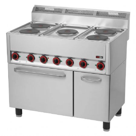 Cuisinire de restauration 5 feux Triphas sur four  air GN 1/1