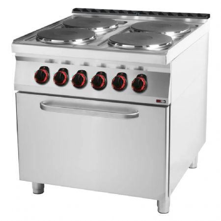 Cuisinire de restauration 4 feux triphase 3,5kW sur four statique GN 2/1