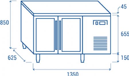 Table rfrigre positive +3 - +10 325x410 2 portes vitres inox 230L - 1350x625x850 mm