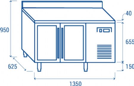 Table rfrigre positive +3 - +10 325x410 2 portes vitres dosseret inox 230L - 1350x625x950 mm