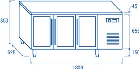 Table rfrigre positive +3 - +10 325x410 3 portes vitres inox 358L - 1800x625x850 mm