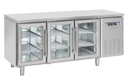 Table rfrigre positive +3 - +10 325x410 3 portes vitres inox 358L - 1800x625x850 mm