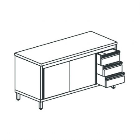 Table de travail avec armoire neutre avec bloc tiroir  droite avec portes coulissantes sans dosseret 1300x600 mm