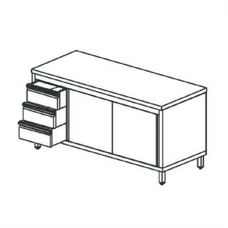 Table de travail avec armoire neutre avec bloc tiroir  gauche avec 2 portes battantes sans dosseret 1200x600 mm