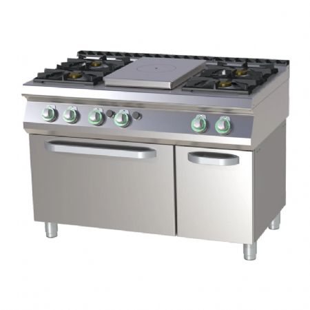 Cuisinire de restauration professionnelle 1 coup de feu + 4 feux classiques  gaz sur four  gaz GN2/1