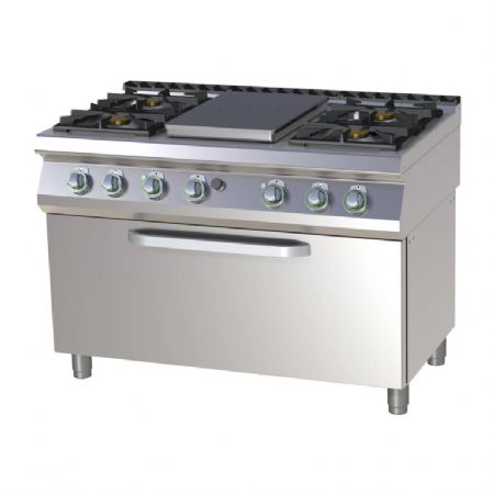 Cuisinire de restauration professionnelle  gaz 1 coup de feu + 4 feux classiques sur grand four lectrique GN3/1