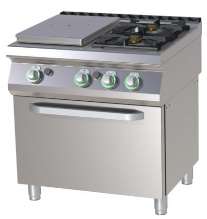 Cuisinire de restauration professionnelle1 feux coup de feu + 2 feux classique  gaz sur four GN2/1