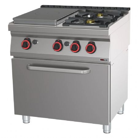 Cuisinire coup de feu  gaz pour cuisines professionnelles 3 feux sur four  gaz statique GN 2/1