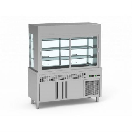 Meuble inox  boisons 4 GN 1/1-200 avec rserve pour vitrine rfrigre - 1600x700x1855 mm