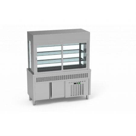 Meuble inox 4 GN avec rserve pour vitrine rfrigre - 1600x700x2140 mm