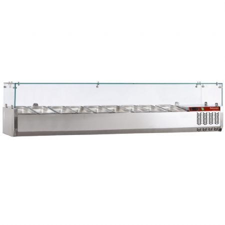 Saladette  poser rfrigre 10x GN 1/4 - 150 mm, avec vitre 2000x340x225/435 mm