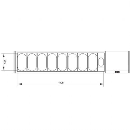 Saladette  poser rfrigre GN 8x1/3, 1x1/9, avec vitre droite 2020x384x387/401 mm