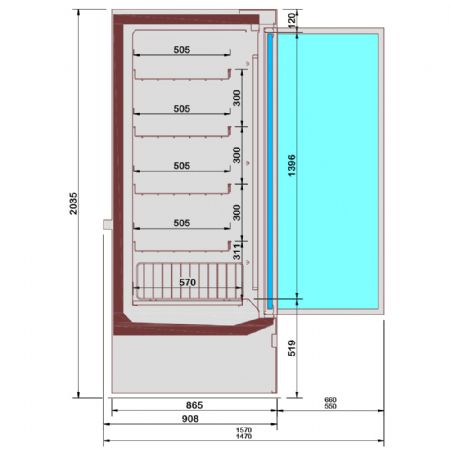 Meuble mural conglation libre-service portes battantes - Dco noire - 1350 x 898 x 2040 mm