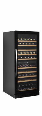 Cave  vin professionnelle noire bi-temprature avec une porte vitre - 119 bouteilles