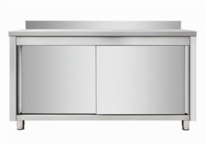 Meuble bas en inox avec portes coulissantes et dosseret - 1800x700x850+100mm Meuble bas en inox avec portes coulissantes et dosseret - 1800x700x850+100mm