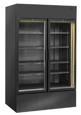 Armoire  boissons positive +1 / +10  1200 L 2 portes vitre couleur noir - 1200x770x2030 mm