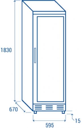 Armoire rfrigre pour boissons noire 1 porte vitre 350L - 595x670x1830 mm