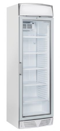 Armoire positive +1C  +12C  blanche pour boissons 1 porte vitre panneau publicitaire 350L - 595x670x1960 mm