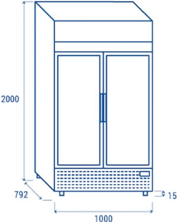 Armoire positive +1 / +10  professionnelle blanche pour boissons 2 portes battantes vitres 882 litres - 1000x792x2000 mm