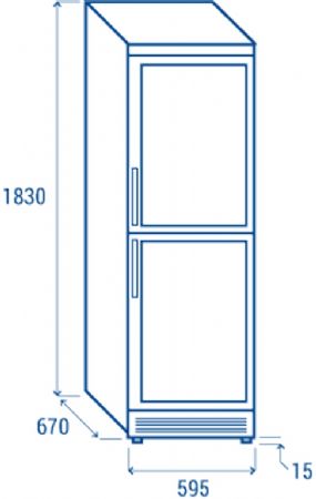 Armoire rfrigre blanche pour boissons porte  2 battants vitres 350L - 595x670x1830 mm