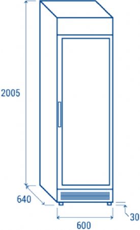 Armoire ngative -20C  -15C  blanche 1 porte vitre + panneau publicitaire intrieur thermorform 300L - 600x640x2005 mm