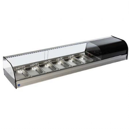 Prsentoir professionnelle rfrigre pour tapas avec vitre curbe 6x GN 1/3 hauteur 40 mm