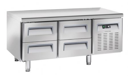 Soubassement rfrigr positif -2 - +8 professionnel 4 tiroirs inox 181 litres gaz r290 - 1367x700x650 mm