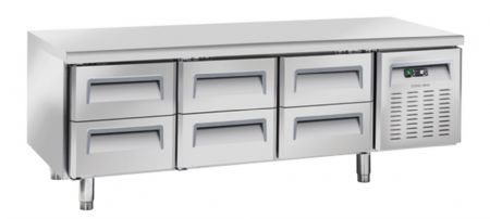 Soubassement rfrigr positif -2 - +8 professionnel 6 tiroirs inox 268 litres gaz r290 - 1803x700x650 mm