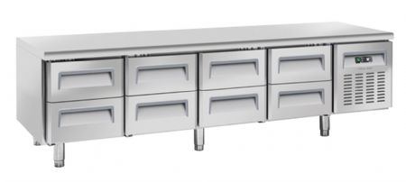 Soubassement rfrigr positif -2 - +8 professionnel 8 tiroirs inox 362 litres gaz r290 - 2239x700x650 mm