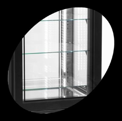 Vitrine rfrigre positive panoramique noire avec 5 tagres en verre - 650 x 650 x 1950 mm