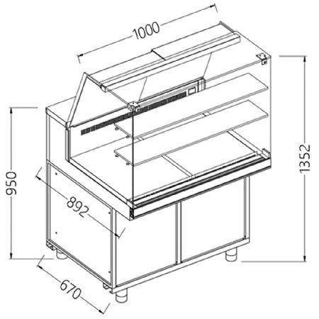 Comptoir vitrine rfrigr EN & GN, vitre haute, ventil, sans rserve 1000x890x1352 mm