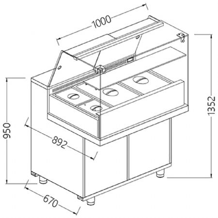 Vitrine snack saladette_vitres hautes, avec groupe 1000x892x1382 mm