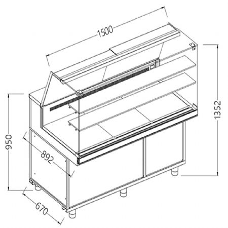 Comptoir vitrine rfrigr EN & GN, vitre haute, ventil, sans rserve 1500x890x1352 mm