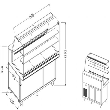 Vitrines rfrigres ventiles pour les snacks_vitres hautes, avec groupe, avec rserve 1500x892x1382 mm