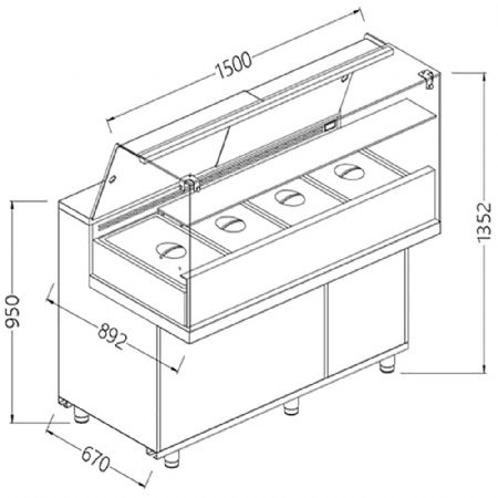 Vitrines snack saladette avec rserve_vitres hautes, avec groupe 1500x892x1382 mm