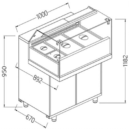 Vitrine snack saladette_vitres basses, avec groupe 1000x892x1182 mm