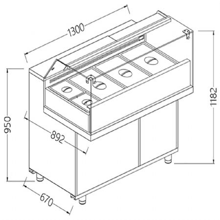 Vitrine snack saladette_vitres basses, avec groupe 1300x892x1182 mm