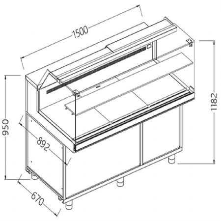 Comptoir vitrine rfrigr EN & GN, vitre basse, ventil, sans rserve 1500x890x1182 mm