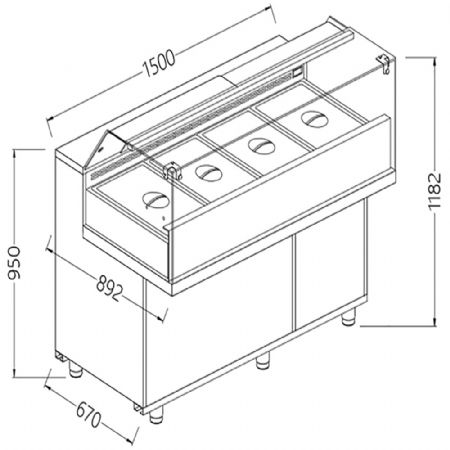 Vitrines snack saladette avec rserve_vitres basses, avec groupe 1500x892x1182 mm