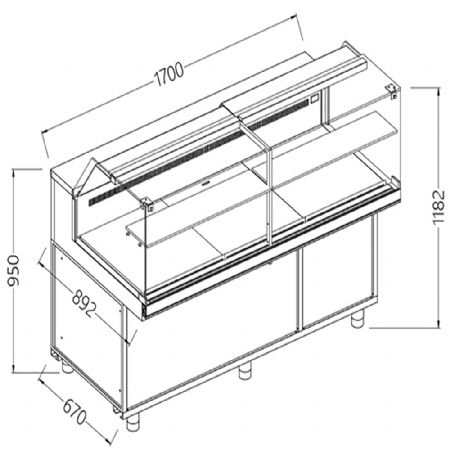 Comptoir vitrine rfrigr EN & GN, vitre basse, ventil, sans rserve 1700x890x1182 mm