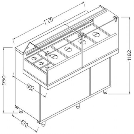 Vitrines snack saladette avec reserve_vitres basses, avec groupe 1700x892x1182 mm