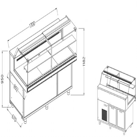 Vitrines rfrigres ventiles pour les snacks_vitres basses, groupe  distance, sans rserve 1700x892x1182 mm