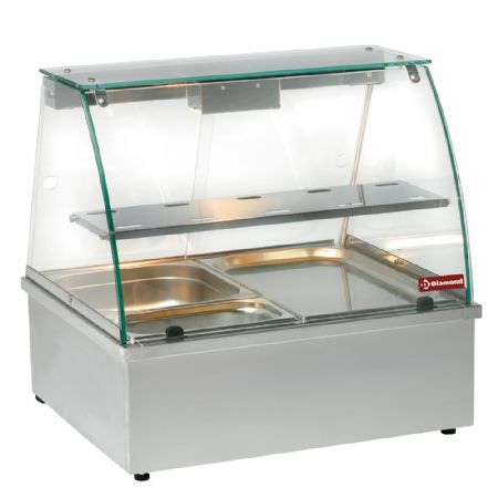 Vitrine chauffante, bain-marie 2x GN 1/1, panoramique 695x602x680 mm