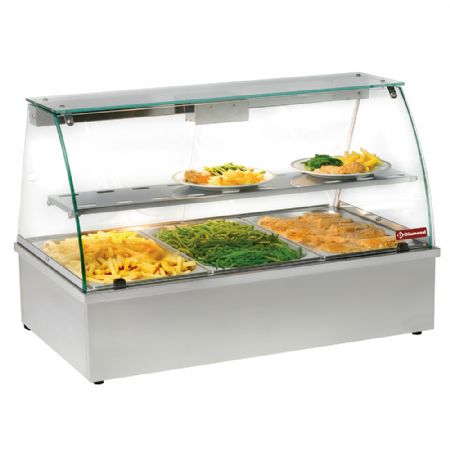 Vitrine chauffante, bain-marie 3 GN 1/1, panoramique 1020x602x680 mm