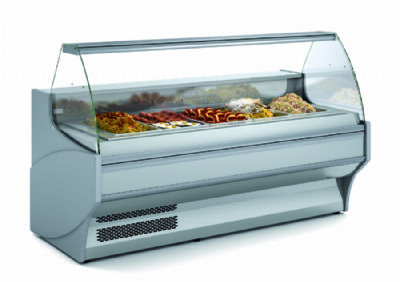 Vitrine saladette snacking vitre bombe avec bain-marie chaud - 1305x1100x1235 mm